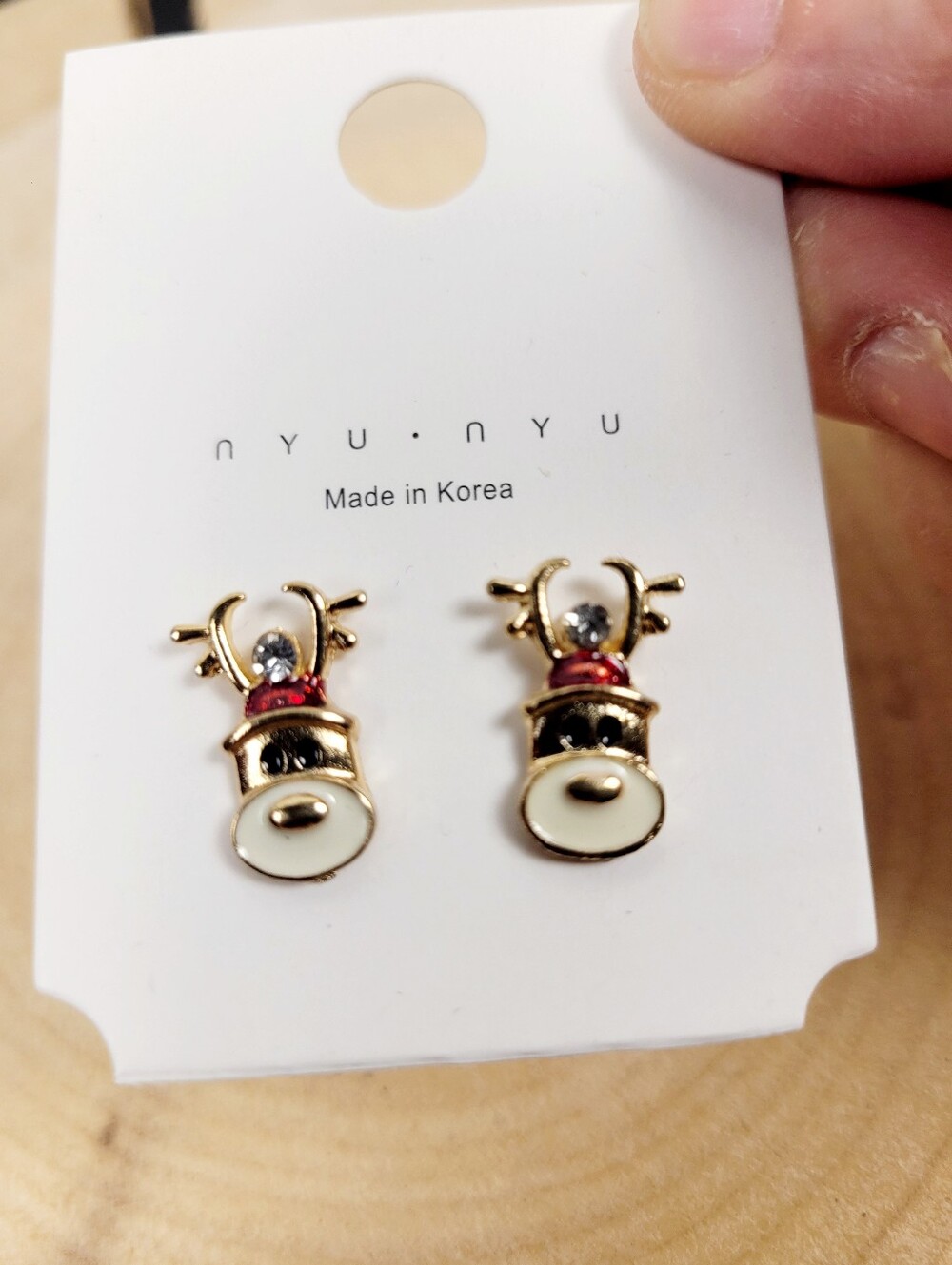 Brand New Gold Tone White Reindeer Christmas Stud Earrings